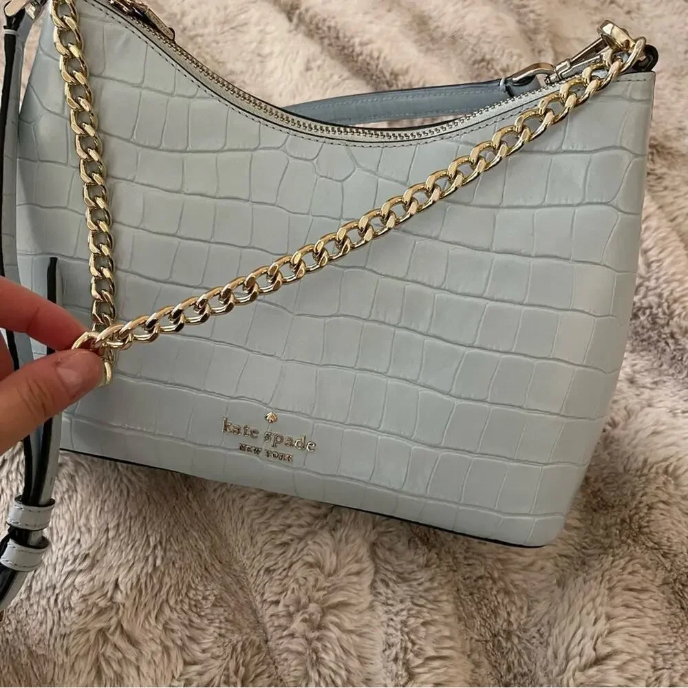 Kate Spade Zippy Frosty Sky Blue‎ Convertible Crocodile Leather Crossbody Purse